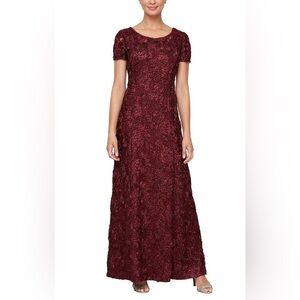 Alex Evenings Rosette A-Line Gown with Sequin Detail & Short Illusion Sleeves